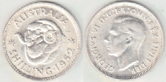 1952 Australia silver Shilling (aUnc) A002585